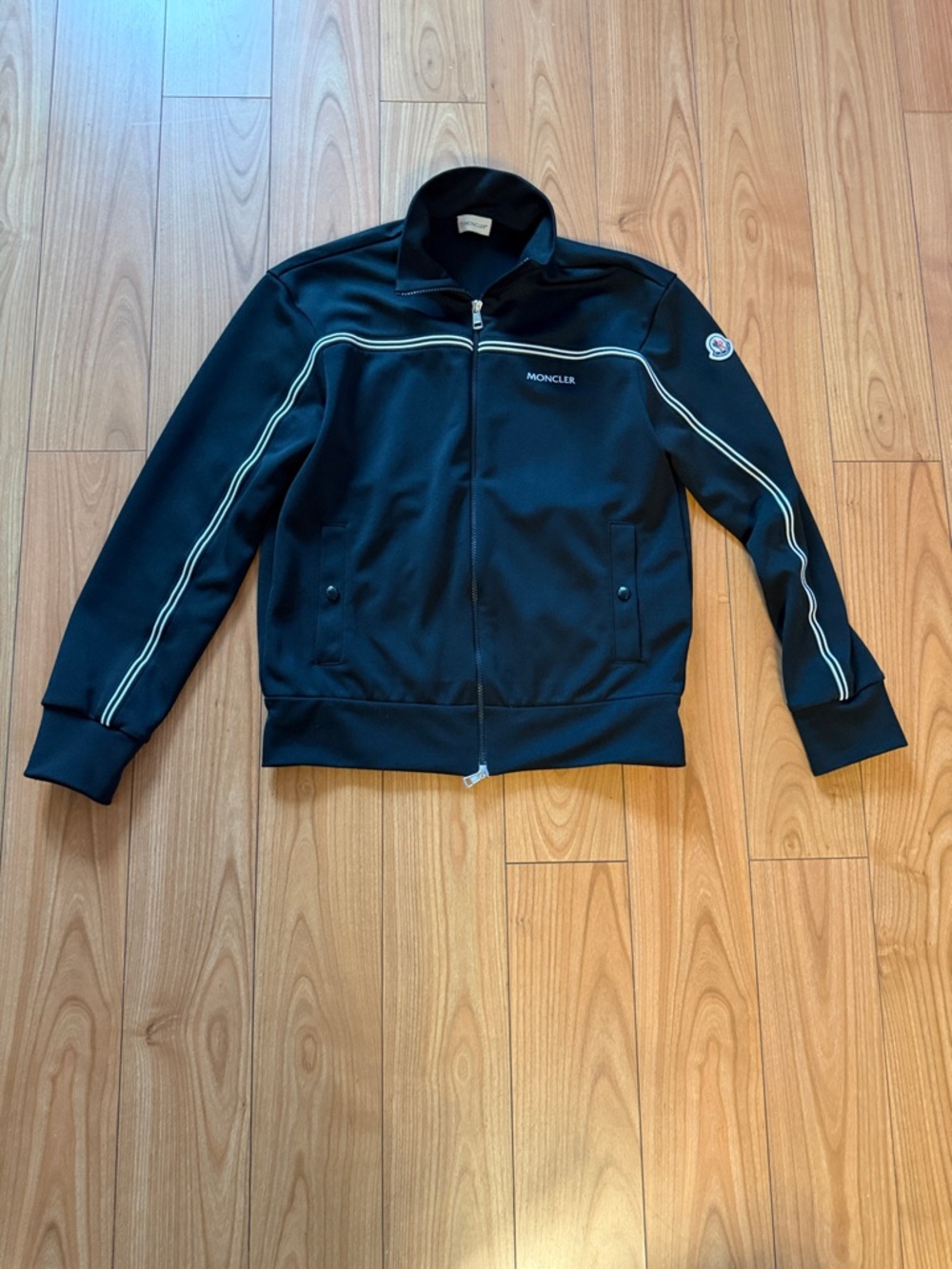 Moncler Black Track Jacket with White Piping